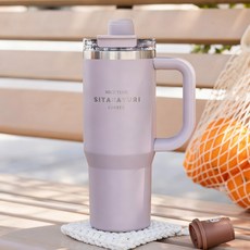 콜콜러브 대용량 텀블러 304 스텐 빨대 손잡이형 텀블러 이중 보온병 보냉병 차량용 캠핑용, 1개, 900ml, 퍼플