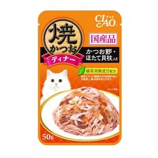 CIAO 鰹魚燒晚餐包 貓罐 副食罐, 1個, 鰹魚+柴魚片+干貝口味