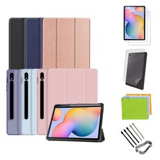 (강화유리2장+후면쉴드1장+클리너) 갤럭시탭S6라이트 호환 S펜수납 북커버 케이스 SM-P610 P615 lite, 북커버 라벤더+강화유리2장+후면쉴드1장+클리너1개, 1개