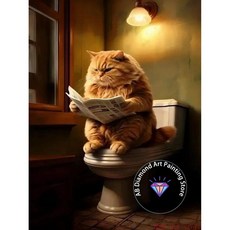 큰 고양이 화장실 독서 신문 동물 페인팅 키트 크로스 수제 예술 선물 공예품 홈 데코, 1개