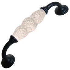 J型371J象牙白灰冰裂陶瓷把手-128mm孔距 鄉村風櫥櫃抽屜把手 英式陶瓷手把 直立式把手, 詳見包裝, 1個