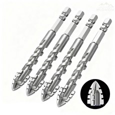 HLOMOM 四刃合金鋼鑽頭組 適用於磁磚、玻璃、混凝土鑽孔 六角柄設計 快速精準定位, 1套