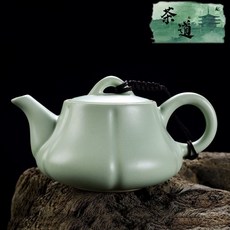 汝窯茶壺 可養可開片 陶瓷茶壺 手柄西施壺 功夫中式茶具, 汝窯南瓜壺 250毫升 單壺, 1個