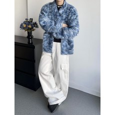 時尚藍色針織毛衣外套 男士寬鬆慵懶風加厚保暖