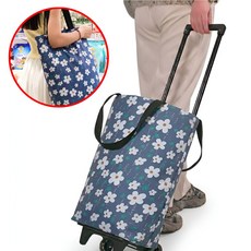 프리데일 바퀴달린 장바구니 접이식 대용량 캐리어 쇼핑카트, 1개, 플라워네이비