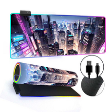 라나야 RGB LED 커스텀 마우스 키보드 장패드 80 x 30 cm, 1개, 사이버펑크