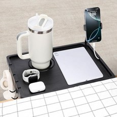 Fivebop 기숙사 침대 및 탑 이층용 침대 옆 선반 컵 폰 홀더 및 후크가 있는 대나무 침대 사이드 테이블 트레이 침대 옆 캐디 클립 온 나이트 스탠드 침대 옆 보관