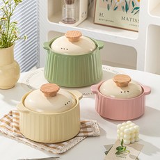 興雲網購 臺灣出貨 砂鍋 陶瓷鍋 附蓋燉鍋 燉煮燜燒通用 煲湯 燉品 陶鍋, 奶黃【2.8L砂鍋】,健康釉下彩, 1個