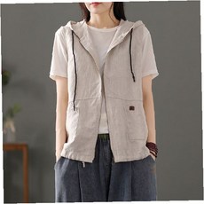 린넨 후드 조끼 여성 여름 베스트 지퍼 루즈핏 아우터 가벼운 민소매 점퍼 캐주얼