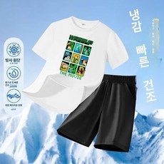 마인크래프트 반팔 반바지 세트 아동 상하복 남아 순면 여름 캐릭터 키즈 가벼운 초등학생 반소매 팬츠 상하의, TZ0978 화이트+블랙
