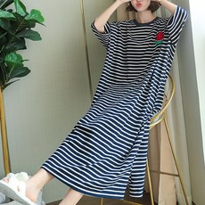 스트라이프 긴팔 원피스 홈웨어