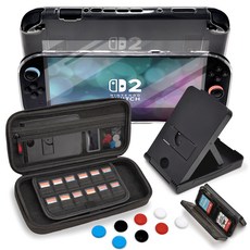 뷰씨 닌텐도 스위치 2 케이스 필름 액세서리 올인원 6종 풀패키지 세트, 1세트, 블랙, 닌텐도 스위치2