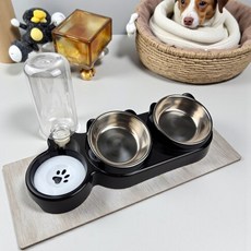 펀코 반려동물 스텐 식기 급수기 2구 고양이 강아지 밥그릇 애견 물그릇 강아지물그릇 강아지밥그릇2구 애견식기 고양이식기 애견밥그릇 고양이밥그릇, 네이비