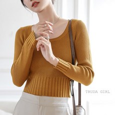 TRUDA GIRL 方領包心紗薄款長袖針織上衣