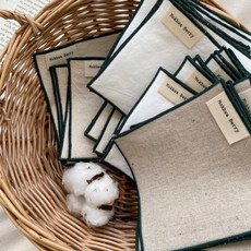 목화베리 무지 패브릭코스터 그린포인트, 2개, 그린테두리오트밀