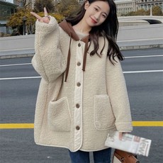 rigiu 여성 겨울 루즈핏 오버핏 후드 양털 덤블 뽀글이 집업 점퍼 코트 810394호 2K7W9M