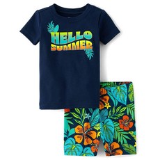 The Children's Place 남아용 및 신생아 스너그 핏 100% 면 소매 상의와 반바지 투피스 파자마 세트 여름 3~6개월100426