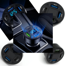 4포트 LED 디스플레이 차량용 고속 충전기 시거잭 20W 리노