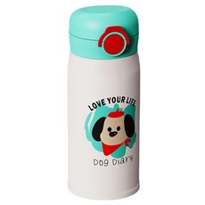 StarR 도그 다이어리 팝업 보온 텀블러, 그린, 1개, 350ml