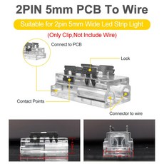 COB 투명 솔더리스 커버 커넥터 5mm 8mm 10mm 12mm 2pin 3pin 4pin 5pin 6pin WS2812B 5050 RGBW RGBCCT FOB LED 스트립, 2pin 5mm PCB to Wire, 10pcs