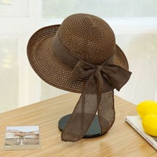 리본밀짚모자 여성 라탄 카키 비치 화이트 핑크 여행용 바캉스 베이지 레드 옐로우 네이비, P. 구부러진 챙 쿨햇 짙은 커피색