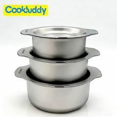 CookBuddy 다용도 냄비 무연마제 304 스테인리스 인덕션/가스 겸용 국물냄비 & 프라이팬, 1개, 16cm, 실버