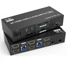 듀얼 모니터 KVM 스위치 USB 오디오 마이크 SD TF 카드 장치 DC 12V 컨트롤러 2 컴퓨터 공유 4개 8K, EU POWER PLUG, 1개