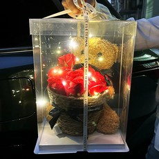 아르띠콜로 DIY 곰인형 LED 장미 꽃 바구니, 레드, 1개