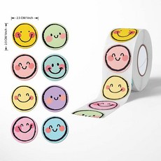 밝은하루 1000매입 2롤 스마일 원형 스티커, 1세트, 혼합색상 1세트, 혼합색상
