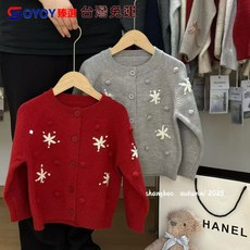 OY1 設計感立體鉤花圓領兒童毛衣外套，寬鬆軟糯秋冬新款，潮妞必備時尚外套