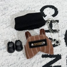 라 부부 4세대 미니 인형 옷 세트 팝마트, 4 세대 천 착용 가능  인형 없음, 브라운 팬츠+블랙 헤드밴드+목걸이+블랙신발 세트
