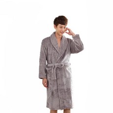 法蘭絨頂級加厚款睡袍 - 休閒灰 超柔軟珊瑚絨保暖浴袍/浴衣/家居服