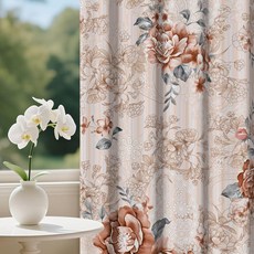 Baocicco 침실용 암막 꽃무늬 커튼 160cm(63인치) 길이 프린트 플라워 블랙 아웃 프렌치 컨트리 창문 트리트먼트 농가 드레이프 세트 2 패널 브라운 53.3cm x