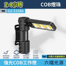 微笑鯊 GZ-5108 強光COB工作燈頭燈 白黃光折疊磁吸多功能照明, 1個, Black