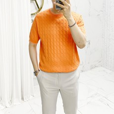 아도르클래식 남성용 케이블 꽈배기 5컬러 니트 반팔티