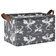 YETTASBIN 드래곤 보관 바구니 1팩 32L 대형 접이식 장난감 의류 정리함 손잡이가 달린 생활 방수 옷장 보관함 선반 세탁실 욕실 홈 오피스 장식용 24597, YETTASBIN 드래곤 보관 바구니 1팩, 32L 대