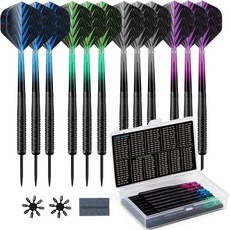 12개 세트 강철 끝 다트 18g 전문가용 금속 4가지 스타일 플라이트와 보호대 연마석 및 케이스 초보자 가정 펍 사무실 실내에 이상적