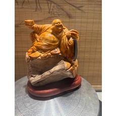 太行崖柏 彌勒佛 抱石擺件 玉化透光, 如圖所示, 1個