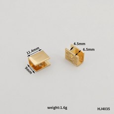 拉頭亮皮帶尾層邊扣, 1個, 淺金外徑11.4*9*6.5mm
