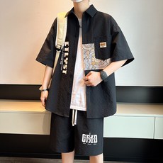 CTLYST 男士夏季冰絲襯衫短褲套裝，休閒運動涼感速乾套裝