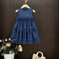 DFMEI 女小童公主連衣裙夏季蓬蓬背心裙新款女孩甜美洋氣網紗清新爆