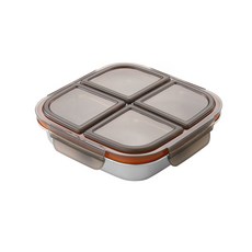 나인나 정사각 304 스테인리스 칸막이 밀페 도시락 스텐 나눔 반찬통, 1개, 블랙4칸