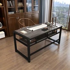 서예 테이블 붓 취미 100x60x80cm 가정용 거실 동양화 예술, E. 그레이 오크 + 블랙 다리 브러쉬 홀더 포함