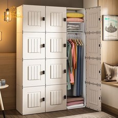 簡易組裝家用臥室衣櫥，附抽屜防塵收納櫃，結實耐用宿舍櫃子掛衣架吊衣架