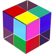 QFkrs 유리 혼합 색상 큐브 (2.2인치) 과학 및 교육용 매직 프리즘 큐브 사진용 크리스탈 프리즘 데스크탑 장식용 X큐브