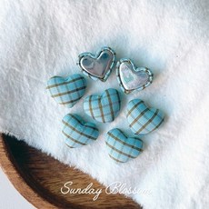 18mm 배색 체크 하트 싸개단추 장식용 리본공예 부자재 수선 예쁜단추, 1개, 07. 블루