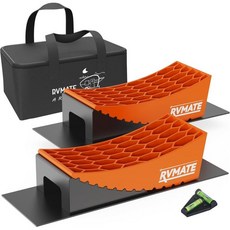 캠핑카 레벨러 노면 블럭 카라반 RVMATE 캠퍼 8피스 키트 RV 레벨링 블록 휠 초크 커브 2개 고무 그립 매트 2개를 보관용 가방에 보관합니다, Orange