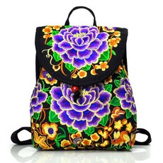 古道響鈴民族風刺繡雙肩包 雲南繡花手工小揹包, 紫牡丹（小號）, 1個