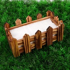 인테리어 조화꾸미기 직사각 목재 원목 조화울타리, 화이트 - 소