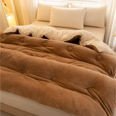 수면림 두꺼운 겨울이불 우유양털 극세사 양면 따뜻한 폭신한 이불 통째 고급 솜 충전